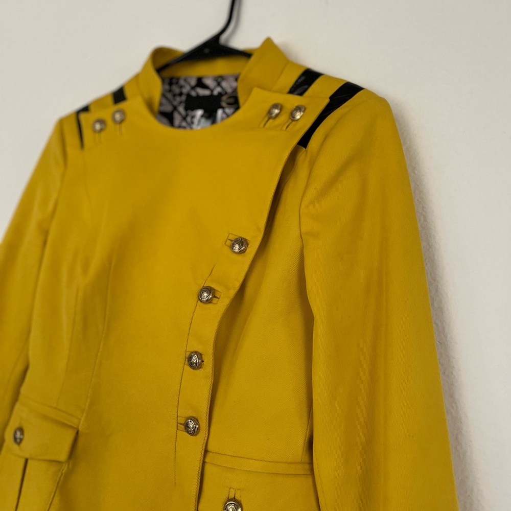 Just Cavalli Military Jacket Yellow Leather Trim Designer Blazer Italy Size 6 - Picture 13 of 15